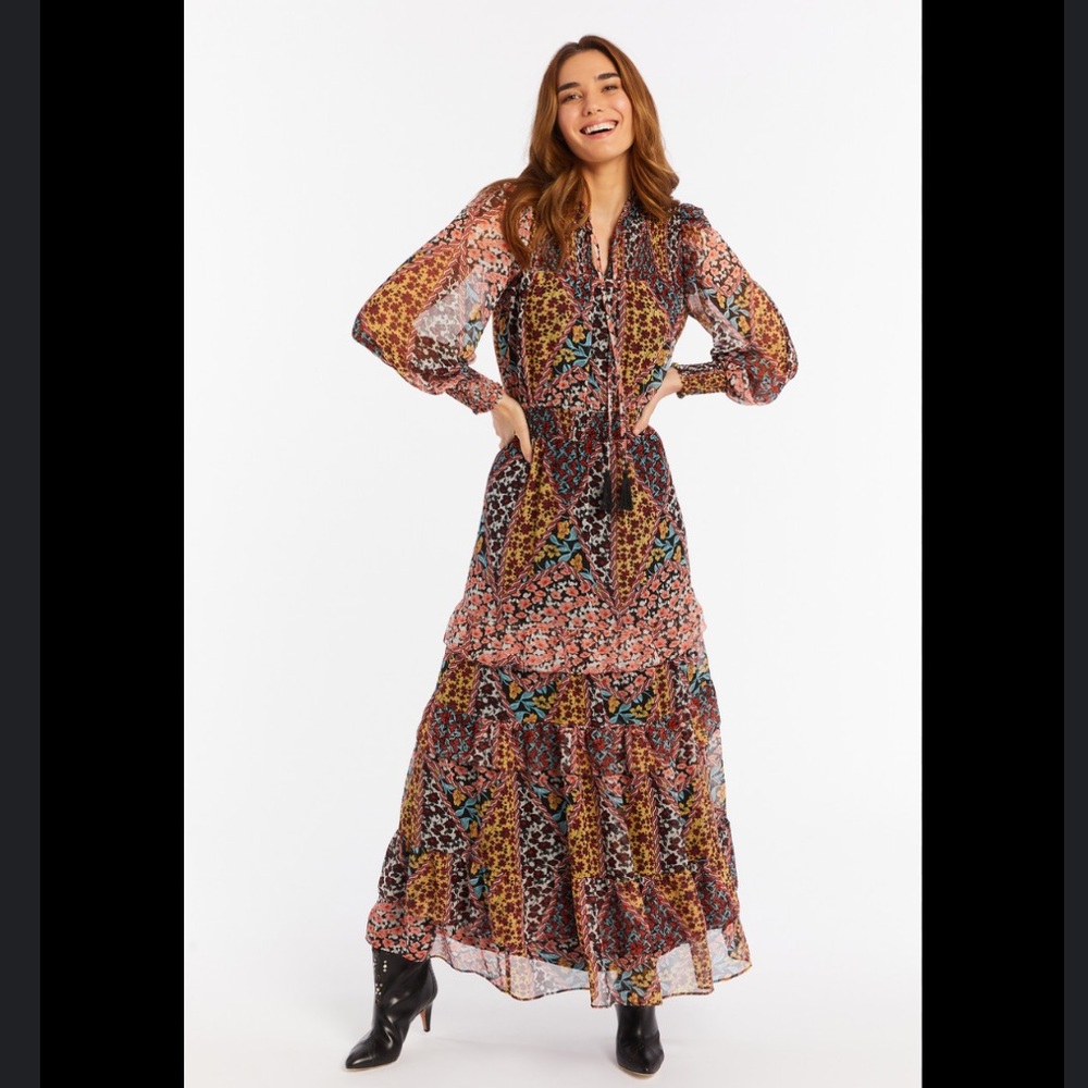 ALLISON Floral Tassel Patchwork Maxi Dress M